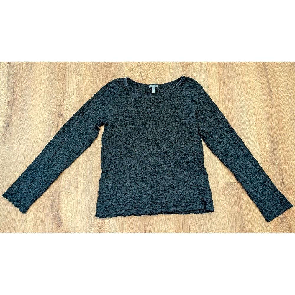 Vintage J Jill Stretch Black Crinkle Shirt Size M Whimsigoth‎ Grunge Cybergrunge